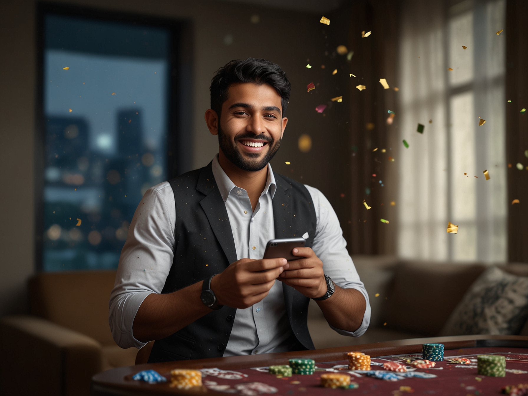 Happy player celebrating win on mobile at Elon Casino